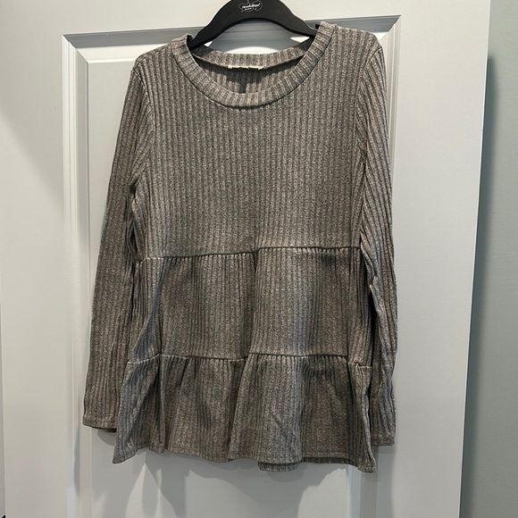 Andree Sweaters - Andree Charcoal Ribbed Tiered Sweater